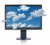 foto of computer technology  - LCD monitor with clouds isolated over a white background - JPG 