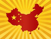 pic of map  - Peoples Republic of China Flag in Country Map Silhouette on Sun Rays Background Illustration - JPG 