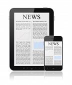 image of finance  - News articles on modern digital tablet and mobile smart phone - JPG 