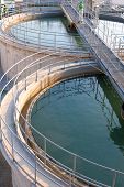 stock photo of pressure  - Water tanks in the waste water treatment processing after drained from the power plant in cooling system - JPG 
