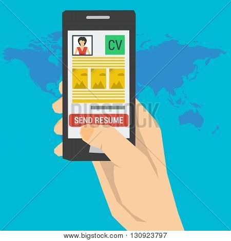 vector concept cv resume hand sending cv electronic resume on screen of smartphone writing - Electronic Resume vector concept cv resume hand sending cv electronic resume on screen of smartphone writing - Electronic Resume