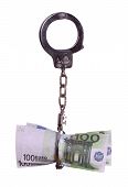 stock photo of currency  - european currency with handcuff on white background - JPG 