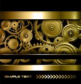 foto of future technology  - Technology background gold metallic gears and golden cogwheels - JPG 