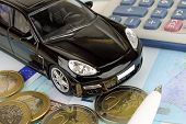 picture of money  - luxury car finance metaphor in Euro money - JPG 