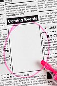 stock photo of newspaper  - Fake Classified Ad newspaper Coming Events concept - JPG 