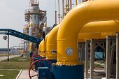 stock photo of pressure  - Gas compressor station in Ukraine in the bright sunny summer day - JPG 
