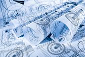 foto of science  - Technical drawings in a blue toning - JPG 