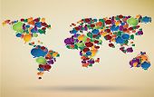 stock photo of world  - abstract illustration of social network around the world represented with speech bubbles - JPG 