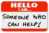stock photo of meeting  - Hello I Am Someone Who Can Help words written on a nametag sticker or label - JPG 