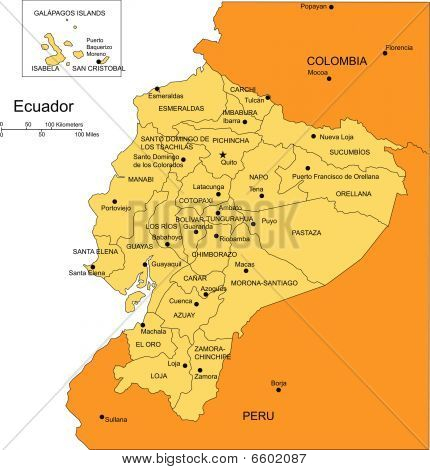 Ecuador, editable vector map broken down by administrative districts Ecuador, editable vector map broken down by administrative districts
