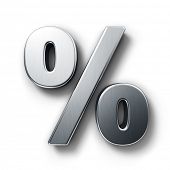 picture of percentage  - 3d rendering of the percentage sign in brushed metal on a white isolated background - JPG 