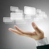 foto of future  - hand pushing  on a touch screen interface - JPG 