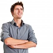 picture of future  - Young man planning his future isolated on white - JPG 