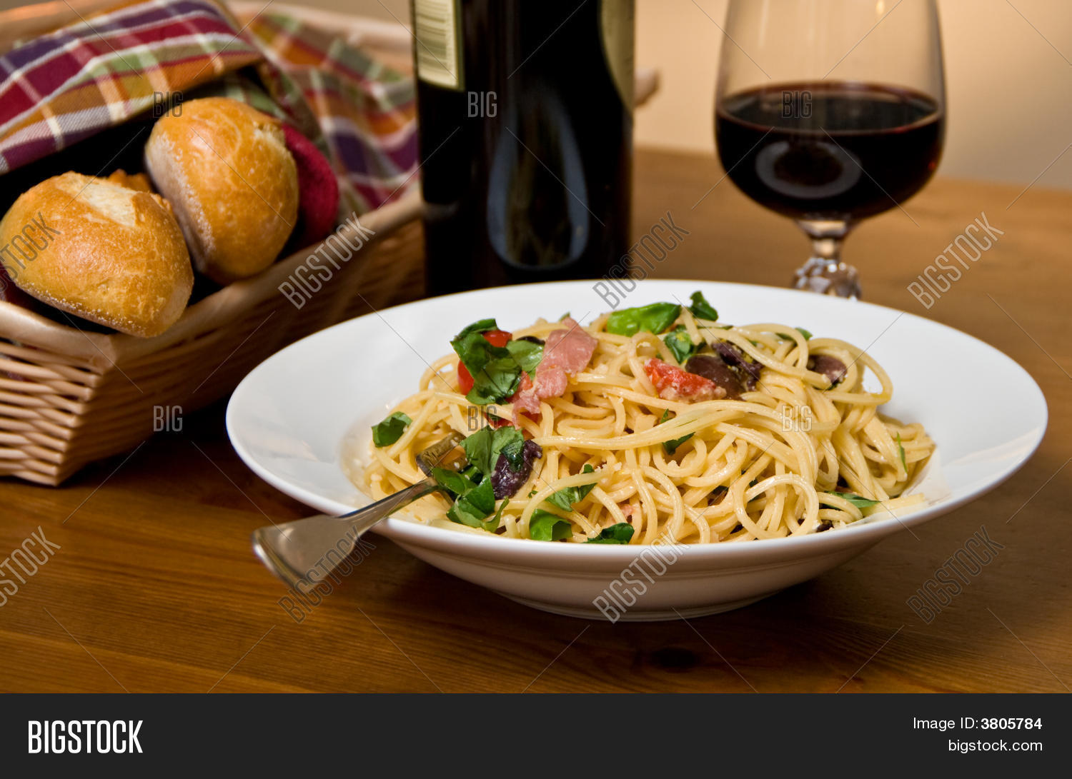 Pasta Dinner With Bread And Wine Stock Photo & Stock Images Bigstock