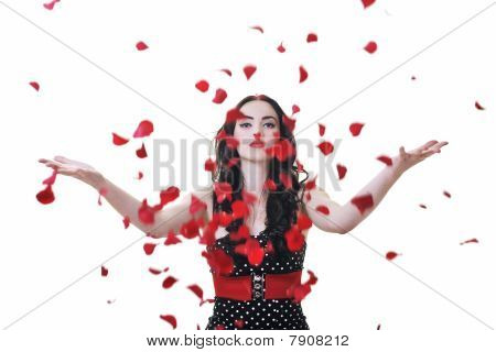 Stock photo : Woman With Falling Rose Petals Stock photo : Woman With Falling Rose Petals