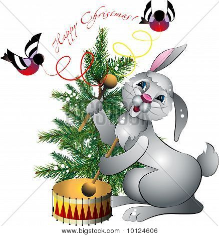 Stock vector : New year's rabbit with drum