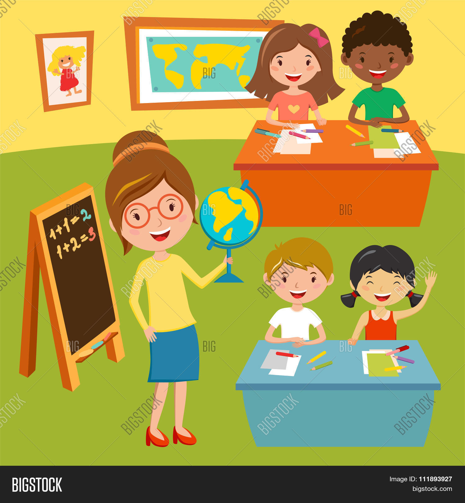 geographic teacher and kids in classroom.