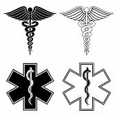 pic of symbols  - Illustration of a Caduceus and Star of Life medical symbols in black and white vector - JPG 