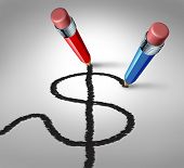 stock photo of investment  - Group investing and joining together for financial partnership goals as a team for business wealth success as a red and blue pencil drawing a dollar sign symbol as a strong relationship for money growth - JPG 