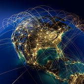 image of earth  - Highly detailed planet Earth at night with embossed continents illuminated by light of cities translucent and reflective ocean - JPG 