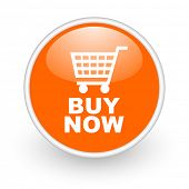 foto of web  - buy now orange circle glossy web icon on white background - JPG 