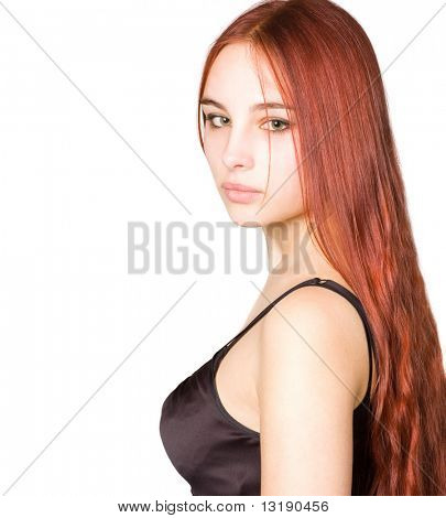 Red Hair Green Eyes Girl. Stock photo : Beautiful young girl with red hair and green eyes