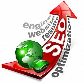 stock photo of finance  - Written SEO with red arrow and globe - JPG 
