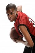 image of competition  - Young black basketball player with ball isolated on a white background - JPG 