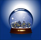 stock photo of reflexion  - snowglobe with a small town inside - JPG 