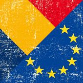 stock photo of europeans  - Romania and european grunge Flag - JPG 