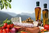 picture of food  - Decorative Italian deli with ingredient salami cheese - JPG 
