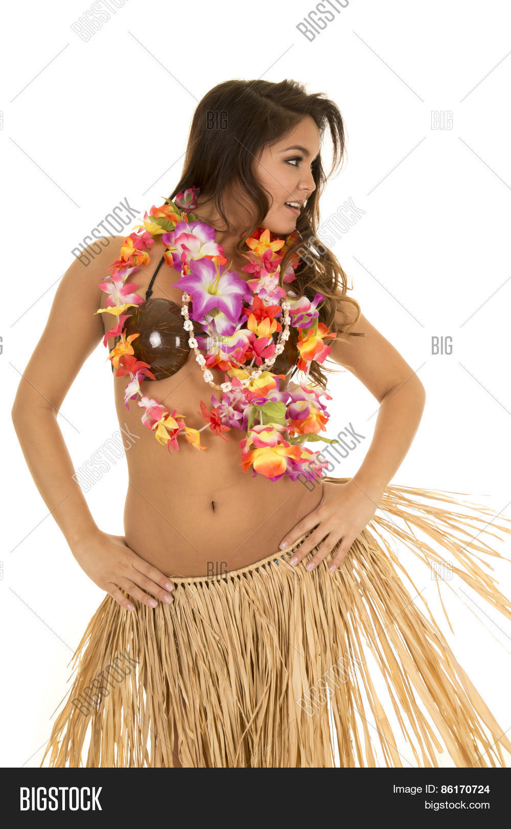 Hawaiian Woman Coconut Bra Grass Image & Photo Bigstock
