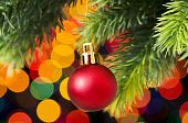 image of close-up  - Christmas decoration and blurred lights at background - JPG 