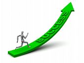 stock photo of business people  - Quality render of a model running up an arrow with success on it - JPG 