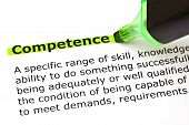 picture of education  - Definition of the word Competence highlighted in green with felt tip pen - JPG 