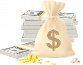 picture of money  - Piles of money in the form of Cash and Gold coins - JPG 