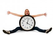 image of hours  - Young happy woman with a clock - JPG 