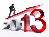 pic of future  - High resolution conceptual 3D 2013 year with a growing arrow isolated on white background with a business man surfing - JPG 