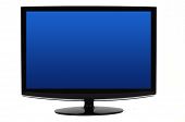 pic of computer technology  - Computer monitor with blue screen on white background - JPG 