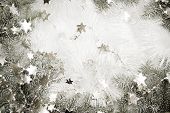 stock photo of glisten  - Silver sparkling stars on a white glistening background - JPG 