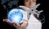 picture of earth  - Girl with the planet Earth and the airliner - JPG 