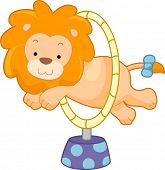 image of cartoon  - Cartoon illustration of a Circus Lion jumping through hoop sideview - JPG 