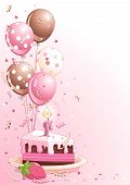 foto of toon  - Clipart pink Illustration of a Slice Of Birthday Cake With Balloons And Confetti - JPG 