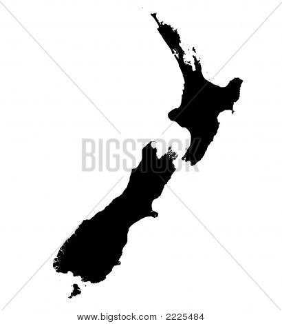 World Black White on Isolated Black And White Map Of New Zealand Stock Photo 2225484