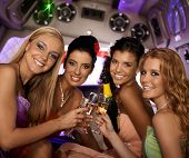 picture of  photo  - Happy women celebrating in limousine - JPG 