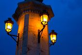 picture of bridge  - City of valencia night bridge Puente del Mar streetlights column detail - JPG 
