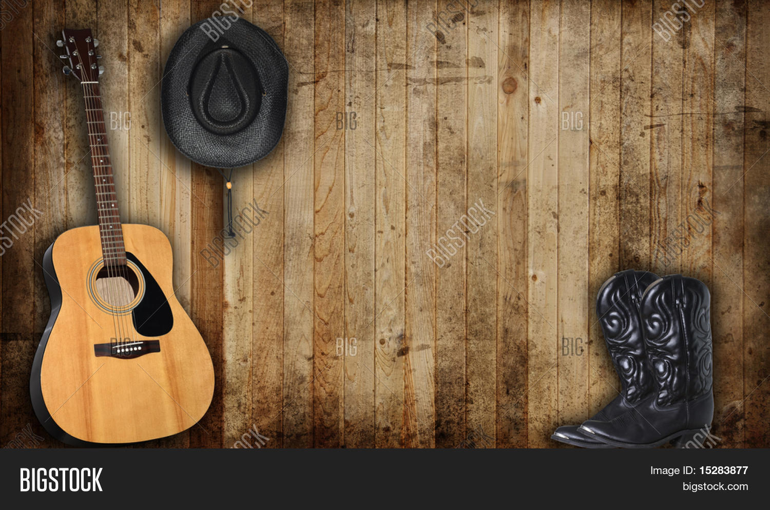 Cowboy Hat, Boots Guitar Against Image & Photo Bigstock