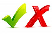 picture of pass  - illustration of green check mark and red cross mark on isolated background - JPG 