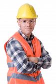 foto of construction worker  - Full isolated studio picture from a young construction worker - JPG 