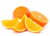 picture of segment  - Whole orange fruit and his segments or cantles isolated on white background cutout - JPG 